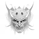Oni Mask, simple, morbid, gothic, cracked tattoo design idea