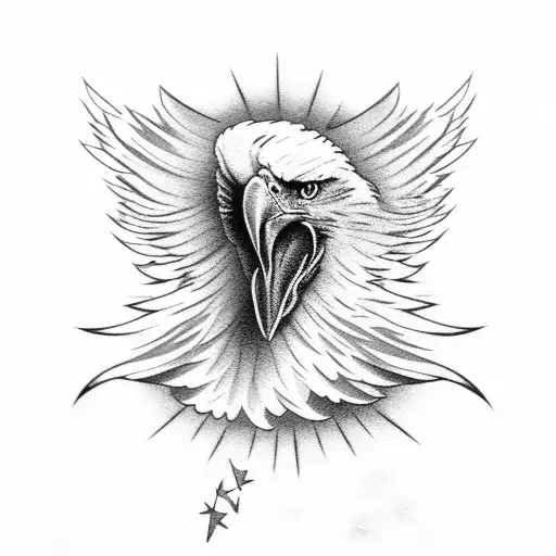Patriotic bald eagle attacking with US flag tattoo design idea