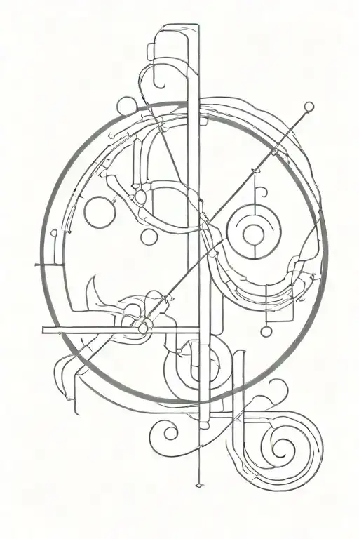 Design a long tattoo that represents hard techno music and time with friends, with a touch of work life tattoo design idea