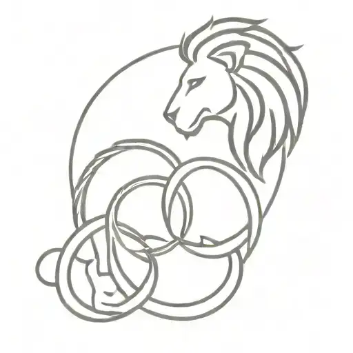 An infinity symbol with a lion and lioness intertwined, symbolizing your favorite things and your commitment to your family tattoo design idea