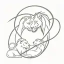 An infinity symbol with a lion and lioness intertwined, symbolizing your favorite things and your commitment to your family tattoo design idea