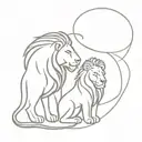 An infinity symbol with a lion and lioness intertwined, symbolizing your favorite things and your commitment to your family tattoo design idea