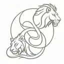 An infinity symbol with a lion and lioness intertwined, symbolizing your favorite things and your commitment to your family tattoo design idea