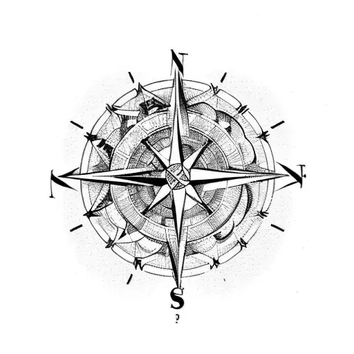 point of compass with five astrological symbols tattoo design idea