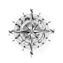 point of compass with five astrological symbols tattoo design idea