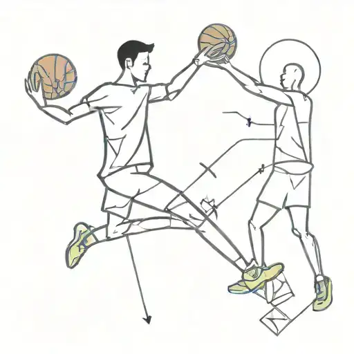 A sketch of a football player and a basketball player high-fiving, with mathematical symbols in the background tattoo design idea