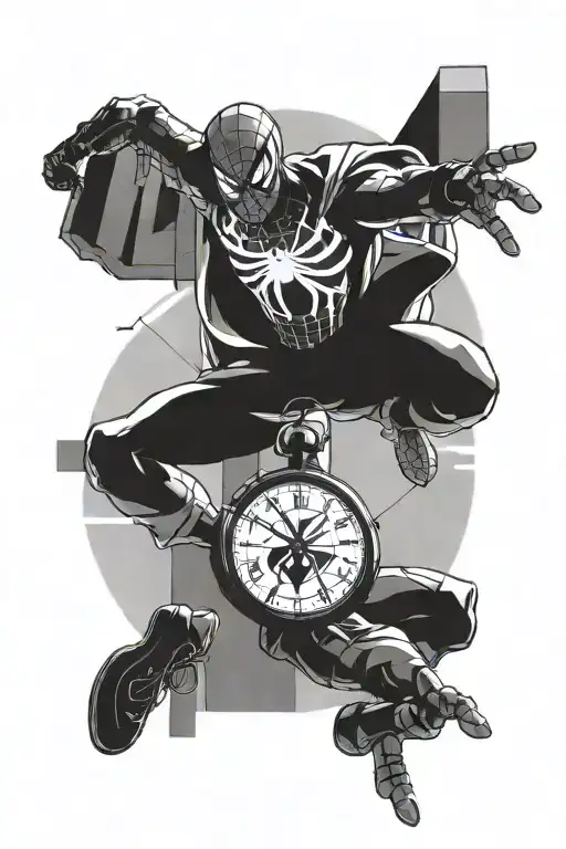 Spider-Man swinging on the Fortnite tilted towers clock tower  tattoo design idea