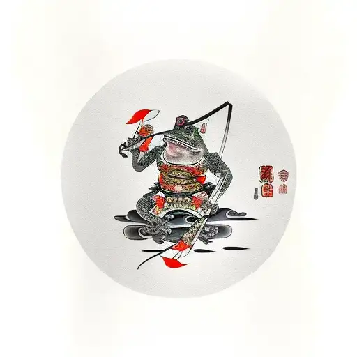 samurai frog riding a koi tattoo design idea