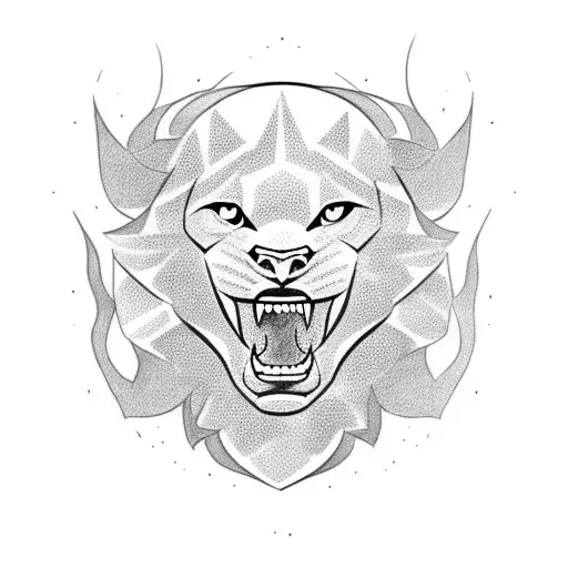 A dotwork tattoo of a soccer ball transforming into a roaring lion tattoo design idea