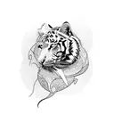 Cat with tiger lily tattoo design idea