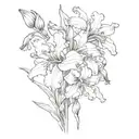 flower bouquet iris columbine larkspur gladiolus flower intertwined tattoo design idea