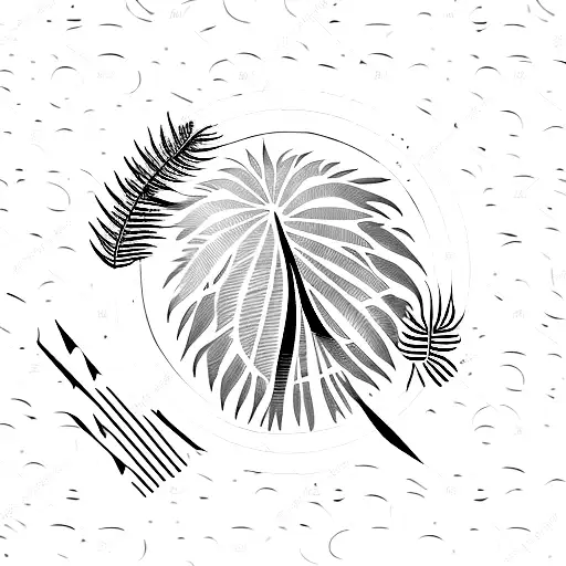 A dotwork pattern of palm tree leaves forming the shape of a vinyl record tattoo design idea