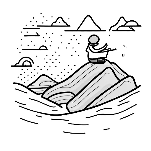 A lonely figure sitting on a cliff, overlooking the ocean while smoking a cigarette tattoo design idea
