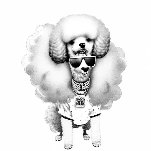 poodle wearing a leather jacket and sunglasses tattoo design idea