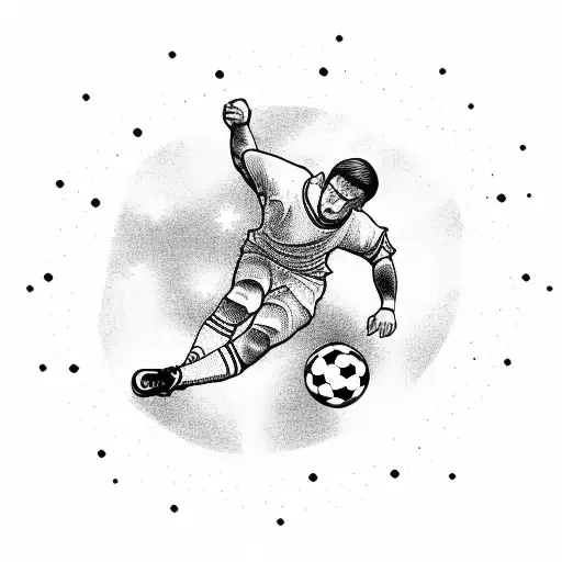 Football player kicking a ball into a starry sky tattoo design idea