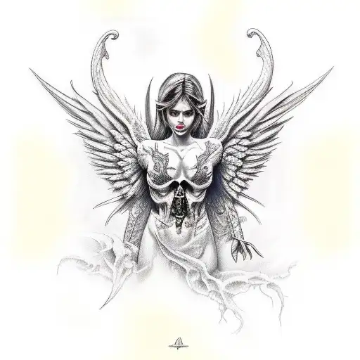 lágrima de lucifer con angel caído  tattoo design idea