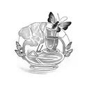 A bartender mixing a cocktail with a butterfly-shaped shaker tattoo design idea