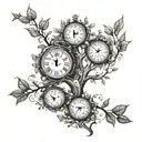 A family tree with clock faces instead of leaves, illustrating the interconnectedness of family and the role of time in shaping our lives tattoo design idea