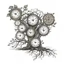 A family tree with clock faces instead of leaves, illustrating the interconnectedness of family and the role of time in shaping our lives tattoo design idea