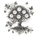 A family tree with clock faces instead of leaves, illustrating the interconnectedness of family and the role of time in shaping our lives tattoo design idea