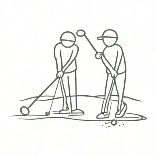 2 stickmen playing golf 1 flag 1 putting sand tattoo design idea