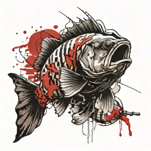 fishing with bread catching scary fish  tattoo design idea