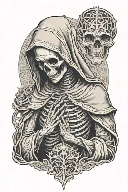 a skeletal nun praying tattoo design idea