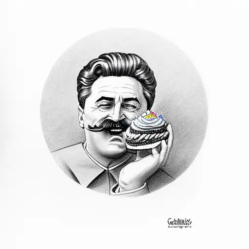 Stalin eating a cupcake  tattoo design idea