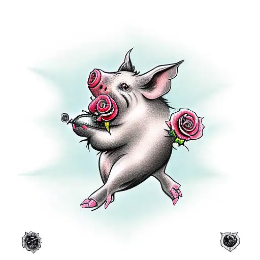 flying pig traditional tattoo