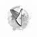 A chef's knife surrounded by various herbs and spices tattoo design idea