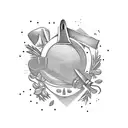 A chef's knife surrounded by various herbs and spices tattoo design idea