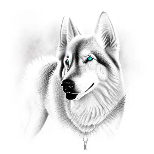 big white swiss shepherd, aggression, teeth tattoo design idea