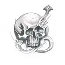 A sketch-style finger tattoo depicting a small cube with gothic architectural elements and a skull motif tattoo design idea