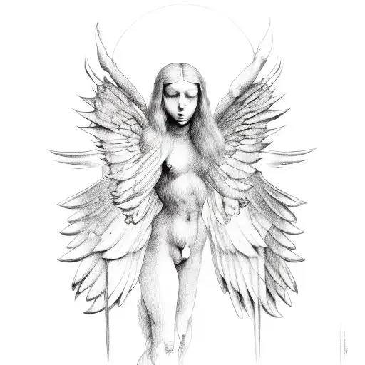 fallen Angel da vinci hands tattoo design idea