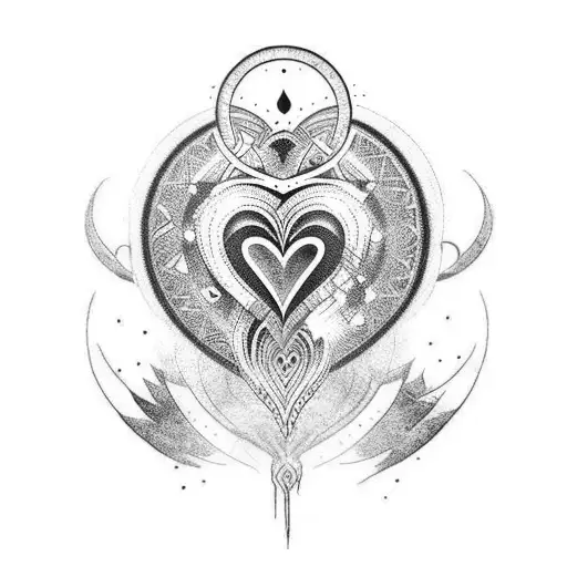neo-tribal tattoo design, celestial, heart-shaped, graffiti-style tattoo design idea