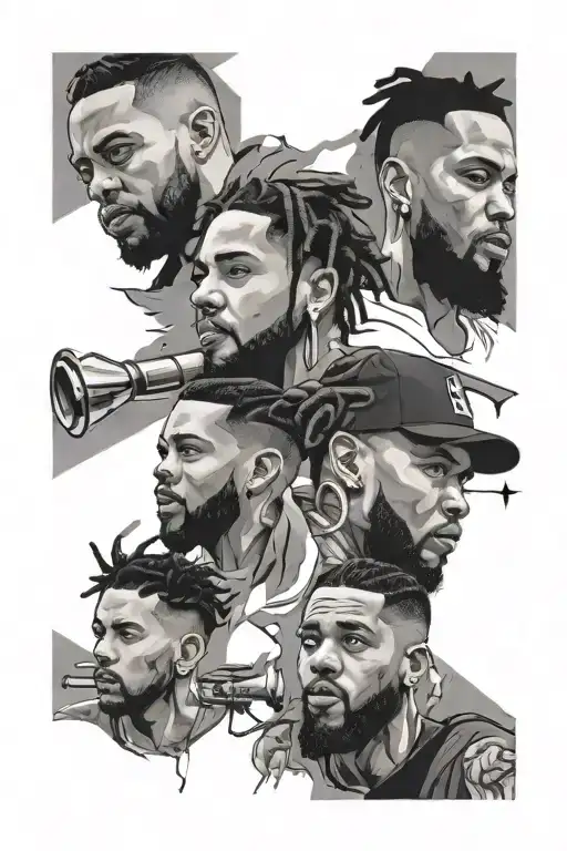 Design of music artists and music albums of the next artsist- J.Cole, Kendrick Lamar, Joyner Lucas, Fredo, Central C tattoo design idea