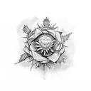 Tudor rose and Scottish thistle entwined tattoo design idea