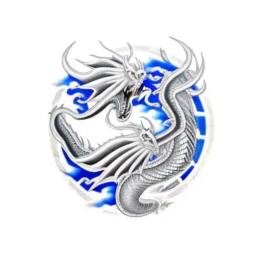 black asian dragon with blue eyes tattoo design idea