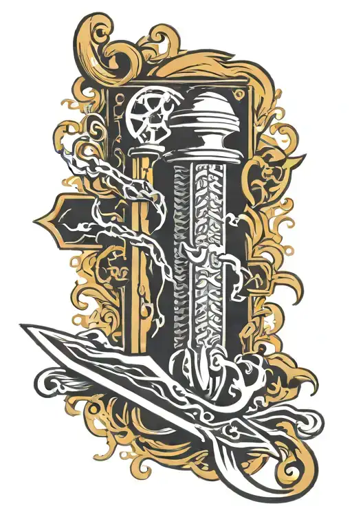 spillways, grucifix, razor blade stylized tattoo design idea