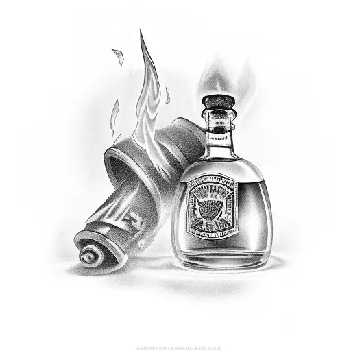 Black and grey Jack Daniel's whiskey bottle tattoo on