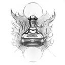 whiskey bottle with flames tattoo design idea