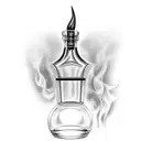 whiskey bottle with flames tattoo design idea