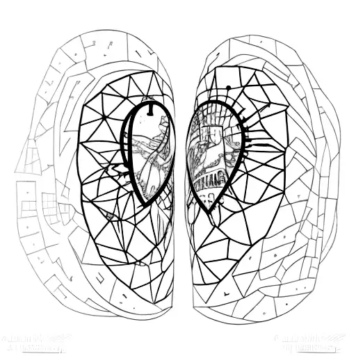 Berlin Wall dividing a heart into two, with one side filled with luxury life and the other with emotions tattoo design idea