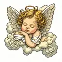 baby angel sleeping on clouds tattoo design idea