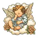 baby angel sleeping on clouds tattoo design idea