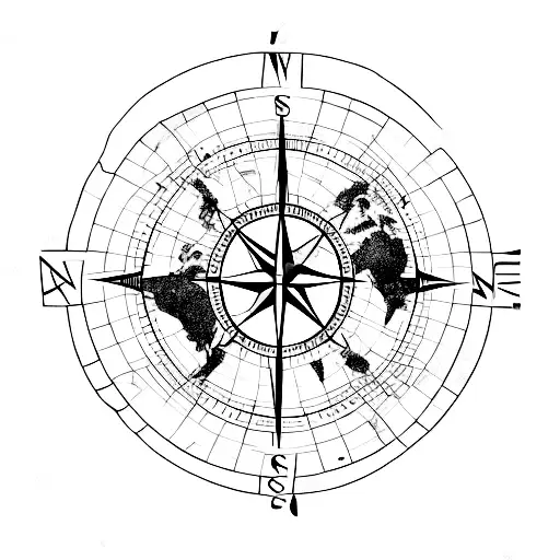 Map of the world with a compass tattoo design idea