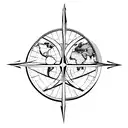Map of the world with a compass tattoo design idea