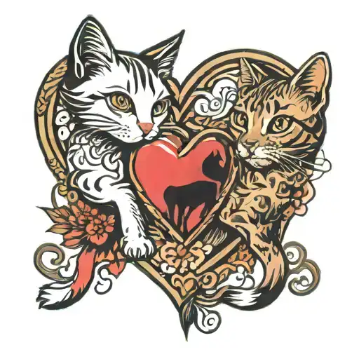 small heart and something with cats  tattoo design idea