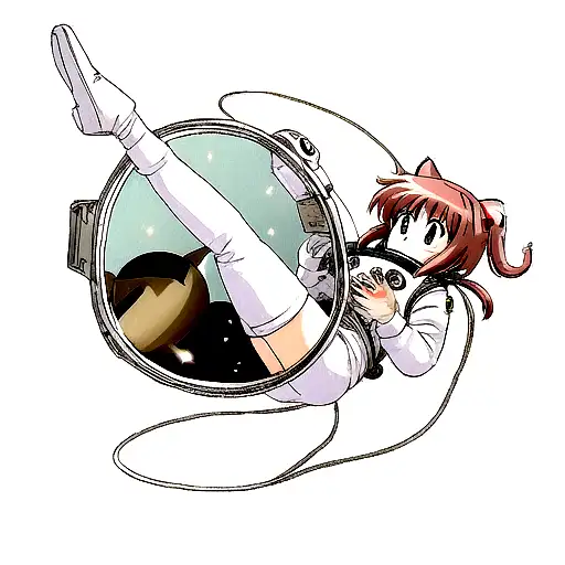 cat floating in space with astronaut helmet tattoo design idea