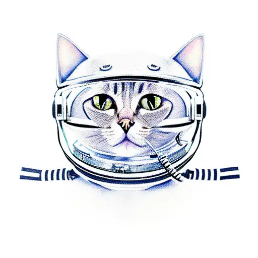 cat floating in space with astronaut helmet tattoo design idea